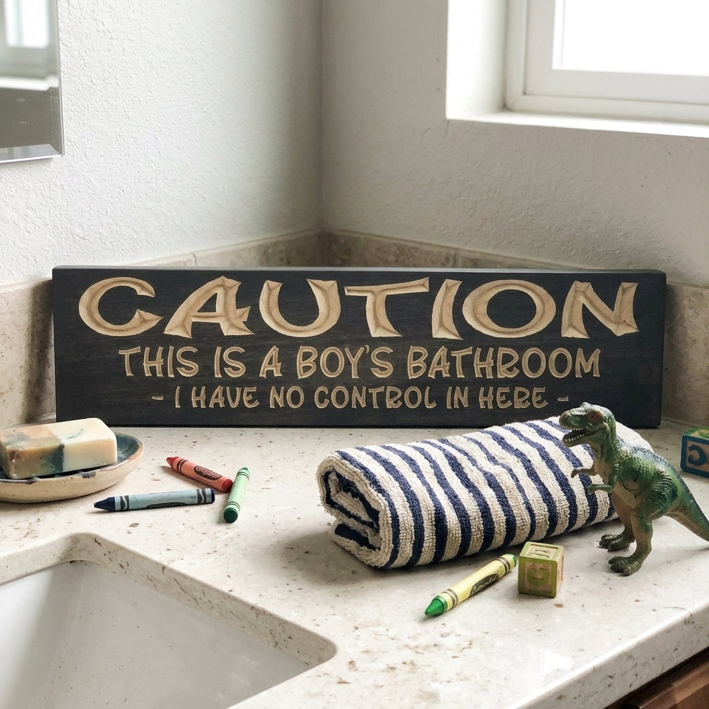 Boys Bathroom Sign — Caution: I Have No Control in Here
