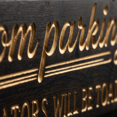 Broom Parking Sign — Violators Will Be Toads — carved lettering detail — Bluegrass Gifts
