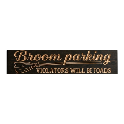 Broom Parking Sign — Violators Will Be Toads — carved wood sign — Bluegrass Gifts