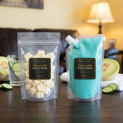 Bubble Bath & Chill squeeze wax melt pouch and wax melt tarts by Bluegrass Belle Wax & Wick