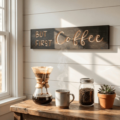 bluegrass-gifts-wooden-sign-sizes - but first coffee wood sign by Bluegrass Gifts, handmade in Kentucky
