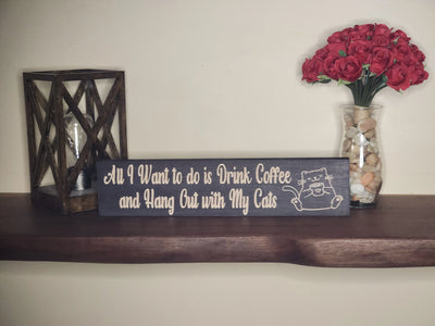 caffeinated whiskers cat coffee wood sign - funny kitchen sign - CNC-carved by Bluegrass Gifts