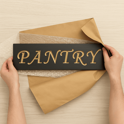 farmhouse-pantry-door-sign-in-family-kitchen - carved wooden pantry sign wood sign by Bluegrass Gifts, handmade in Kentucky