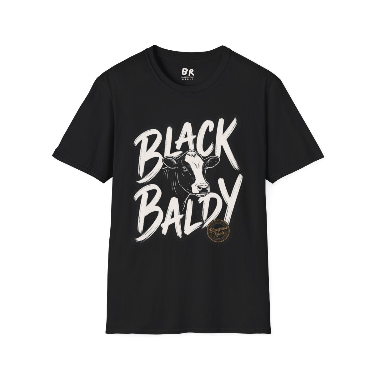 A black Cattle Shirt - Black Baldy displayed flat, showing the graphic and the brand tag at the collar