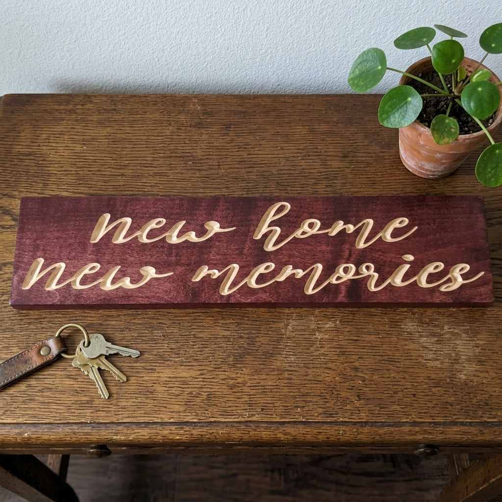 Closing Day Sign — New Home, New Memories | Carved Wood