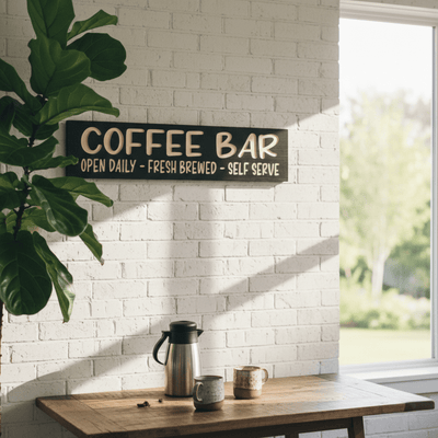 farmhouse-kitchen-coffee-nook-wall-decor - coffee bar wood sign by Bluegrass Gifts, handmade in Kentucky