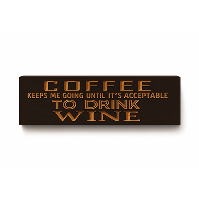 Front view of Coffee & Wine wall sign on white background, carved wooden lettering and dark rustic finish visible.