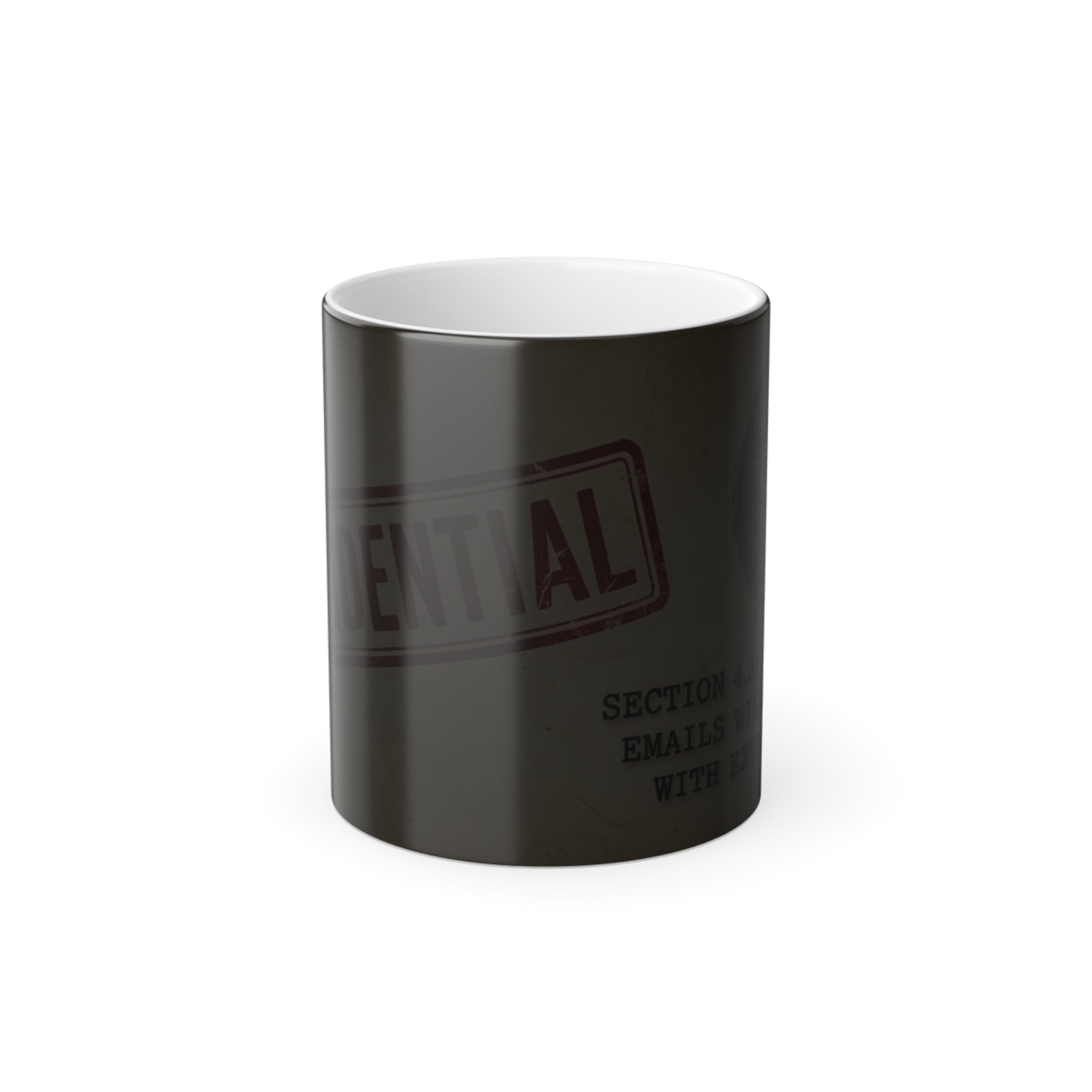 Confidential Section 4.A Magic Mug - Funny Office Boundary Gift - coffee mug styled on kitchen counter by Bluegrass Gifts