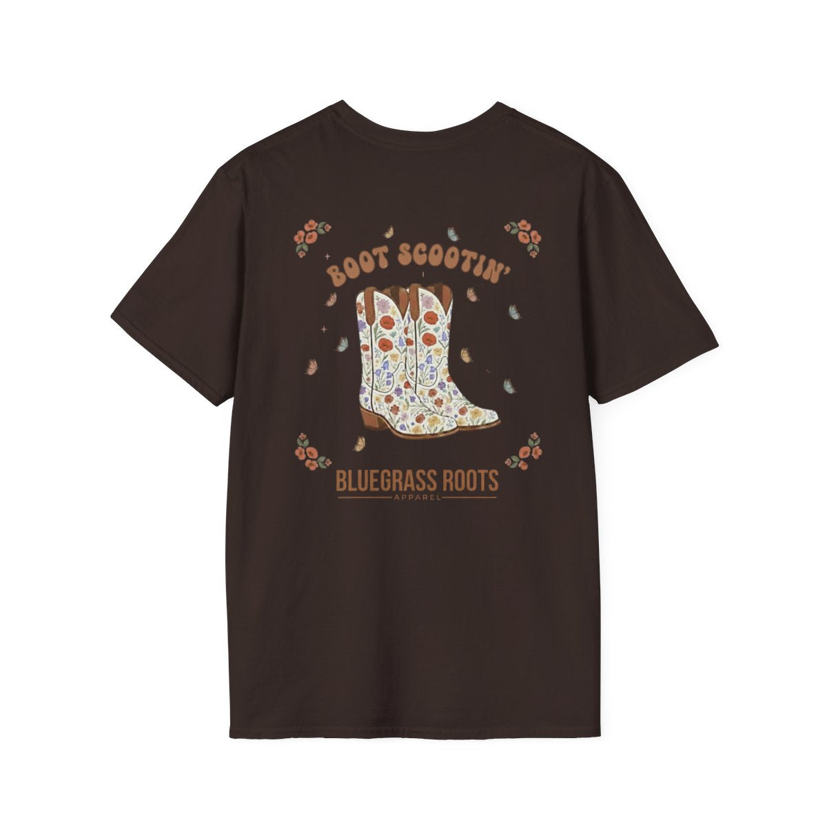 Country Concert Shirt — "Boot Scootin'" Western Boho Tee in Dark Chocolate