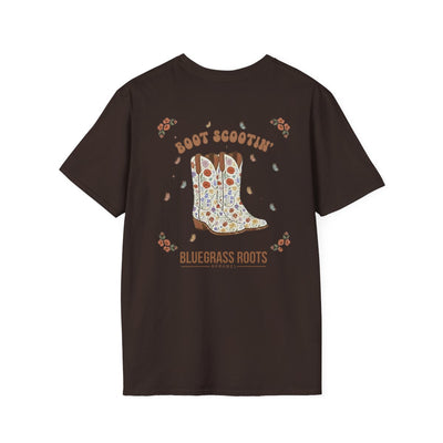 Country Concert Shirt — "Boot Scootin'" Western Boho Tee in Dark Chocolate