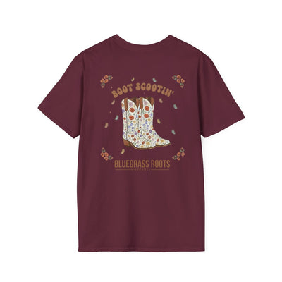 Country Concert Shirt — "Boot Scootin'" Western Boho Tee in Maroon