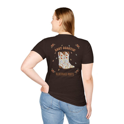 Country Concert Shirt — "Boot Scootin'" Western Boho Tee in Dark Chocolate