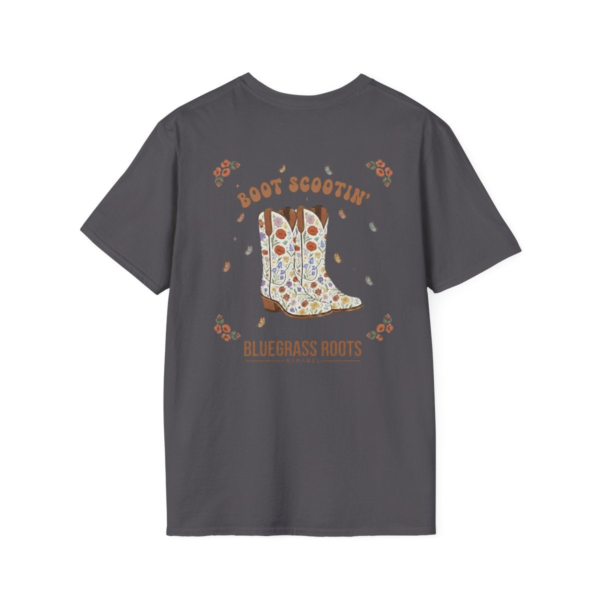 Country Concert Shirt — "Boot Scootin'" Western Boho Tee in Charcoal