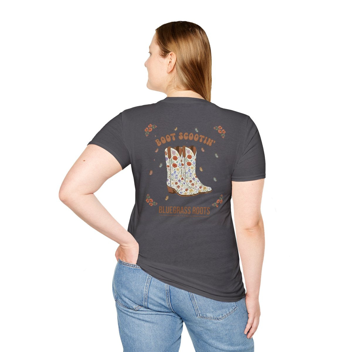 Country Concert Shirt — "Boot Scootin'" Western Boho Tee in Charcoal