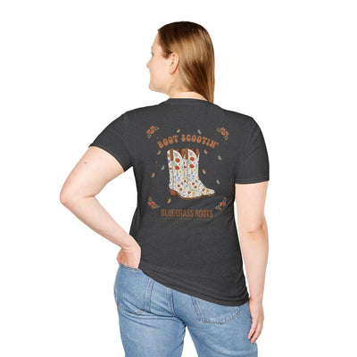 Country Concert Shirt — "Boot Scootin'" Western Boho Tee in Dark Heather