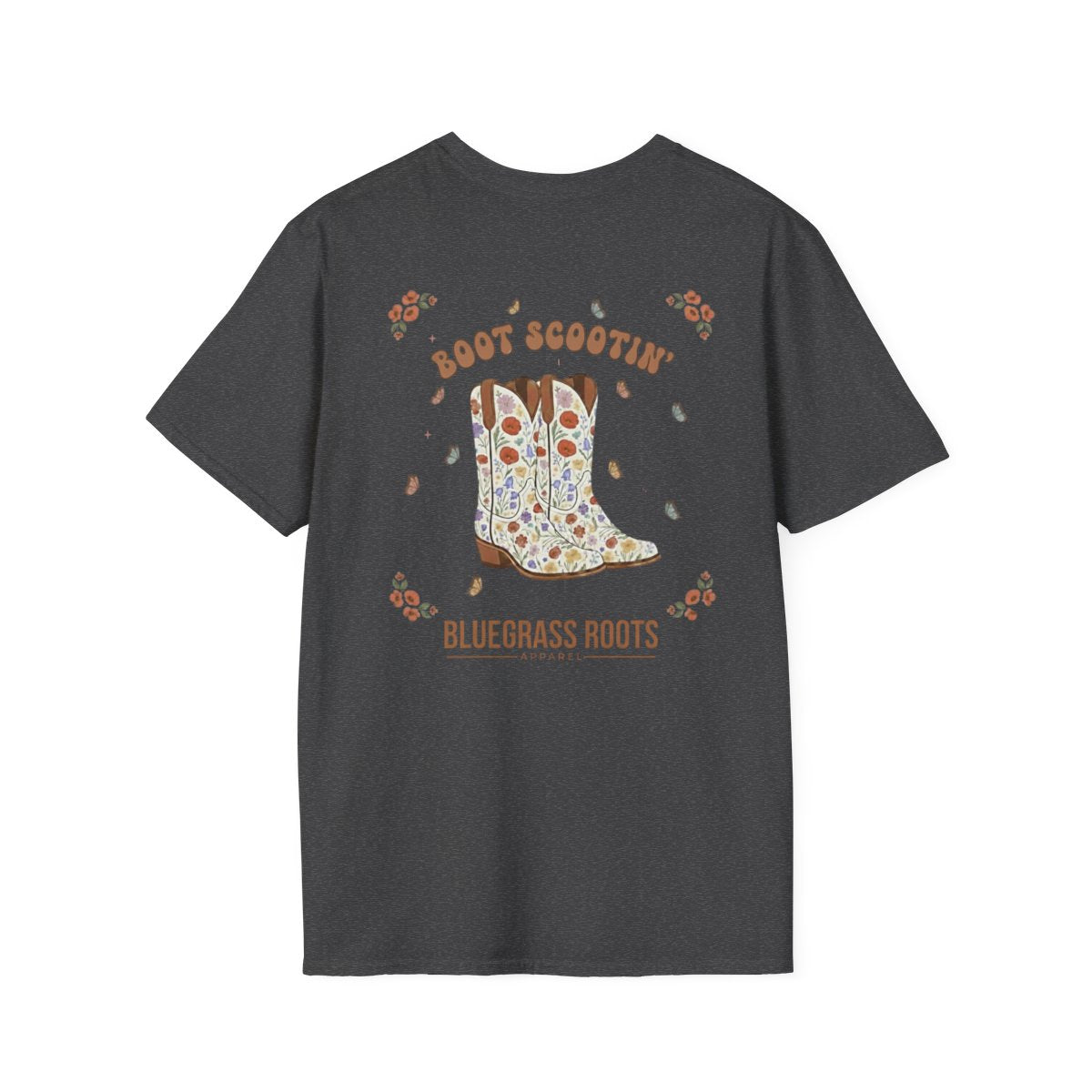 Country Concert Shirt — "Boot Scootin'" Western Boho Tee in Dark Heather