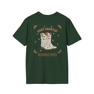 Country Concert Shirt — "Boot Scootin'" Western Boho Tee in Forest Green