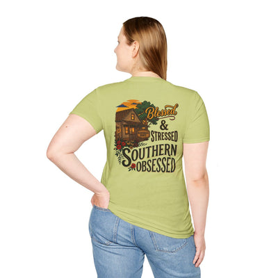 Country Shirt for Women — "Blessed, Stressed & Southern Obsessed" in Pistachio