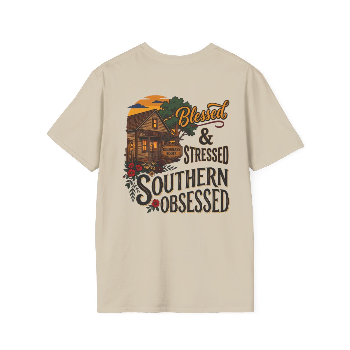 Country Shirt for Women — "Blessed, Stressed & Southern Obsessed" in Sand
