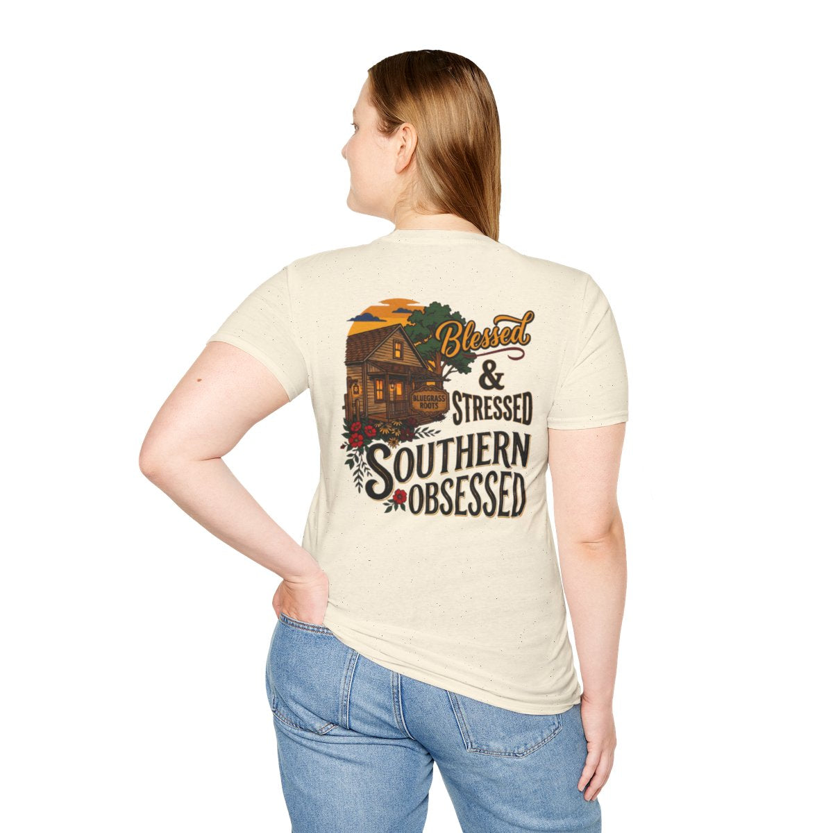 Country Shirt for Women — "Blessed, Stressed & Southern Obsessed" in Natural