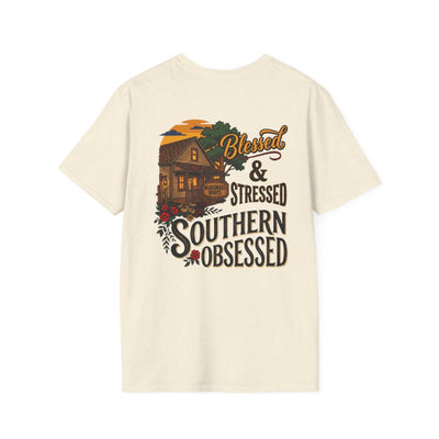 Country Shirt for Women — "Blessed, Stressed & Southern Obsessed" in Natural
