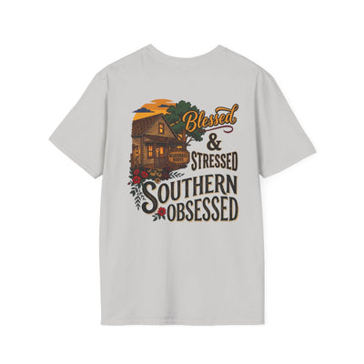 Country Shirt for Women — "Blessed, Stressed & Southern Obsessed" in Ice Grey