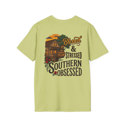 Country Shirt for Women — "Blessed, Stressed & Southern Obsessed" in Pistachio