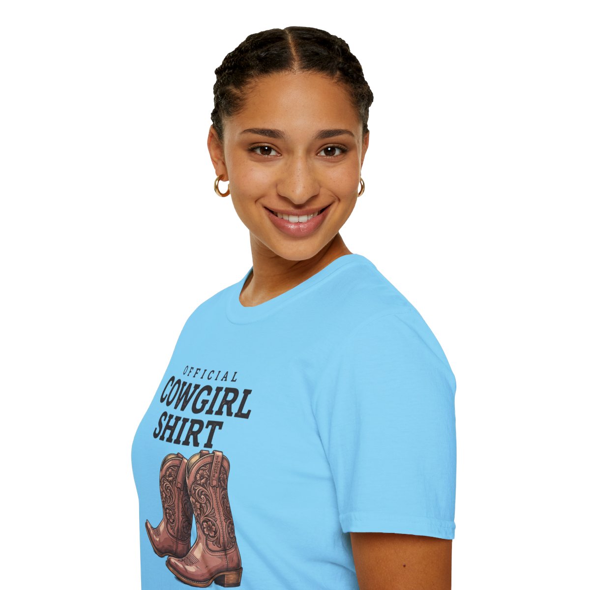 Cowgirl Shirt — "Official Cowgirl Shirt" Boots Graphic Tee in Sky