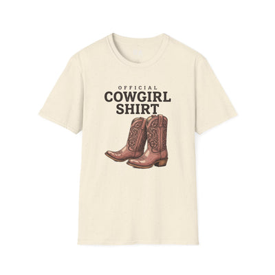 Cowgirl Shirt — "Official Cowgirl Shirt" Boots Graphic Tee in Natural