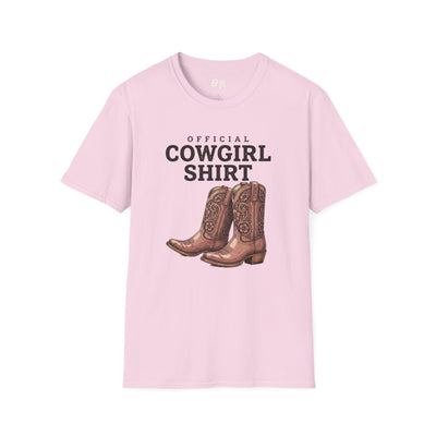 Cowgirl Shirt — "Official Cowgirl Shirt" Boots Graphic Tee in Light Pink