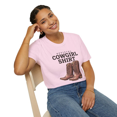 Cowgirl Shirt — "Official Cowgirl Shirt" Boots Graphic Tee in Light Pink