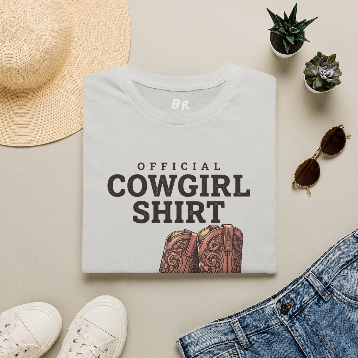 Cowgirl Shirt — "Official Cowgirl Shirt" Boots Graphic Tee in Ice Grey
