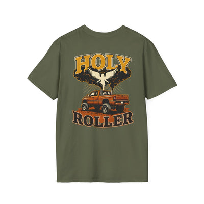 Diesel Truck Shirt — "Holy Roller" Faith Graphic Tee in Military Green
