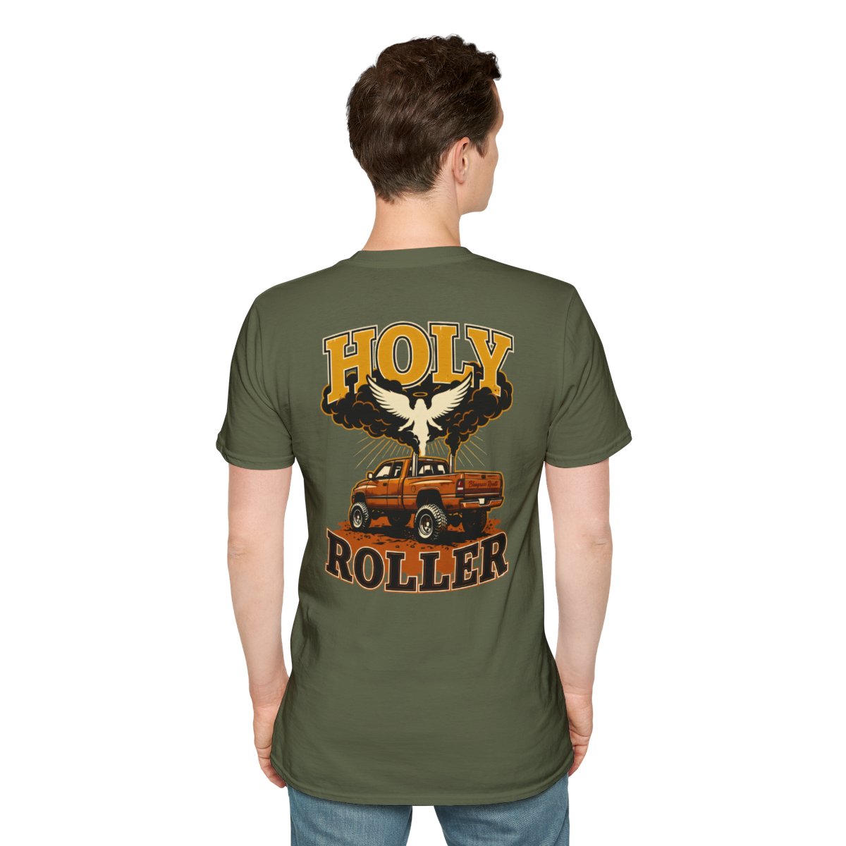 Diesel Truck Shirt — "Holy Roller" Faith Graphic Tee in Military Green