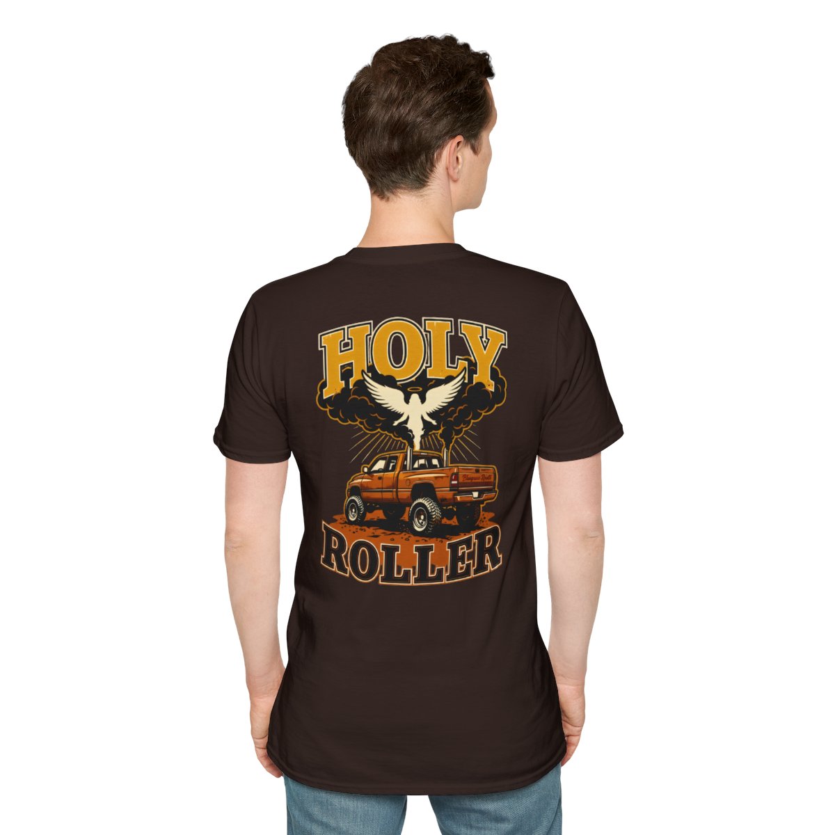 Diesel Truck Shirt — "Holy Roller" Faith Graphic Tee in Dark Chocolate