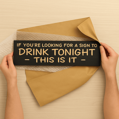 drink-tonight-sign-closeup-v-carved-letters - drink tonight this is it wood sign by Bluegrass Gifts, handmade in Kentucky