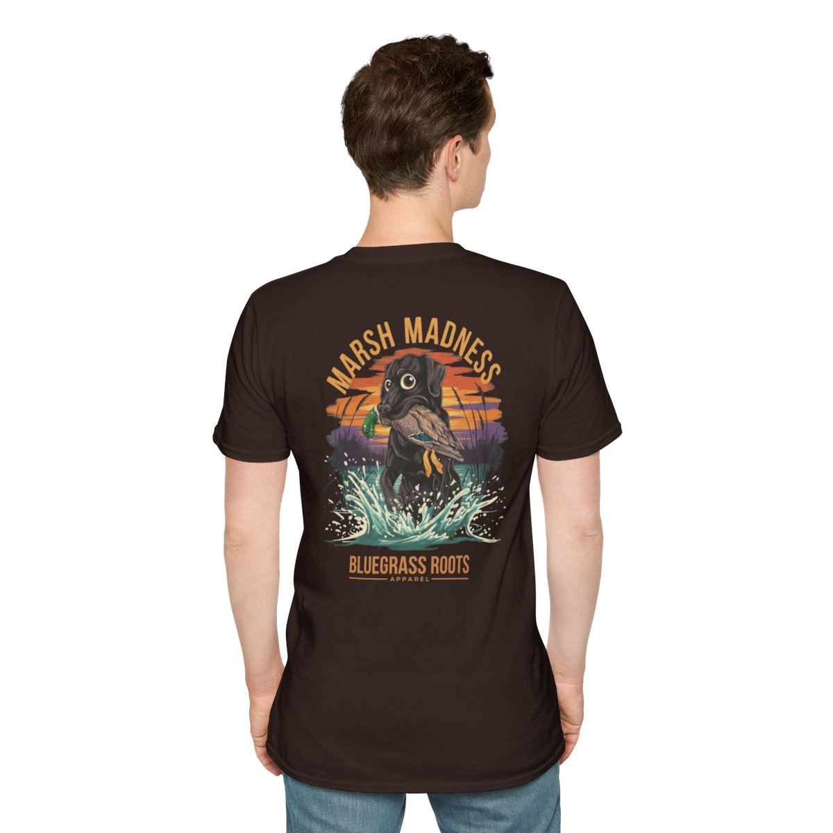 Duck Hunting Shirt — "Marsh Madness" Duck Dog Graphic Tee in Dark Chocolate