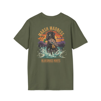 Duck Hunting Shirt — "Marsh Madness" Duck Dog Graphic Tee in Military Green