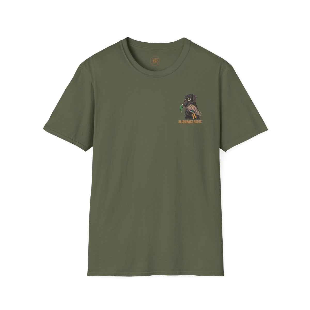 Duck Hunting Shirt — "Marsh Madness" Duck Dog Graphic Tee in Military Green