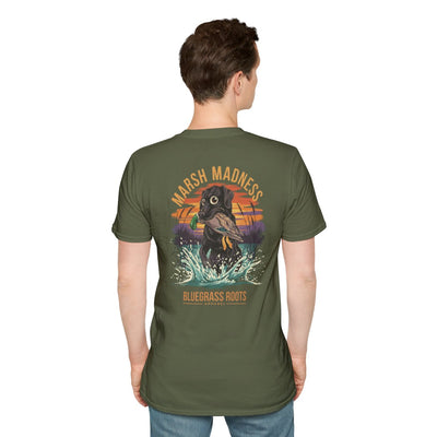 Duck Hunting Shirt — "Marsh Madness" Duck Dog Graphic Tee in Military Green