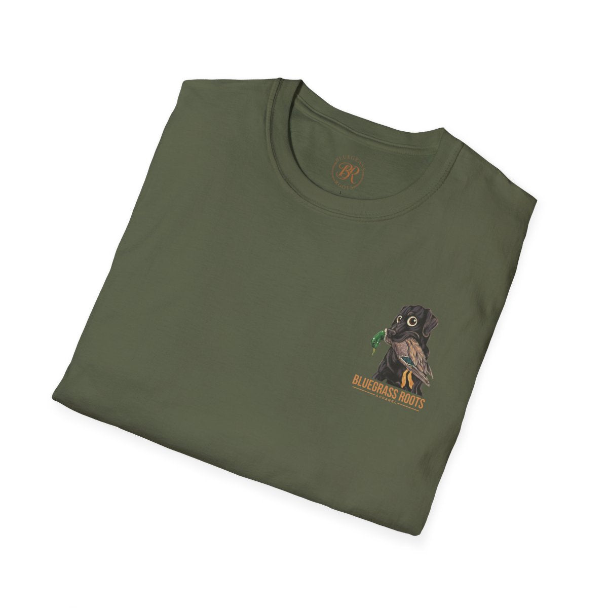 Duck Hunting Shirt — "Marsh Madness" Duck Dog Graphic Tee in Military Green