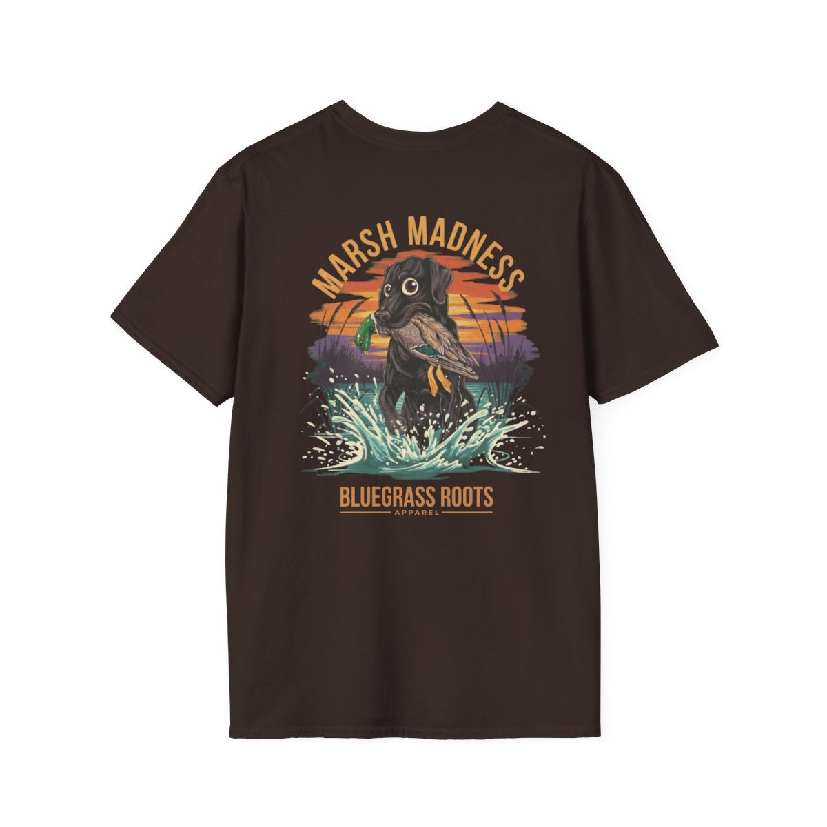 Duck Hunting Shirt — "Marsh Madness" Duck Dog Graphic Tee in Dark Chocolate