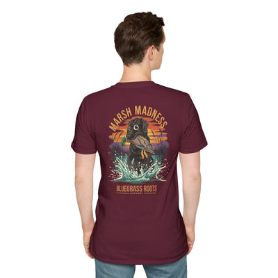 Duck Hunting Shirt — "Marsh Madness" Duck Dog Graphic Tee in Maroon