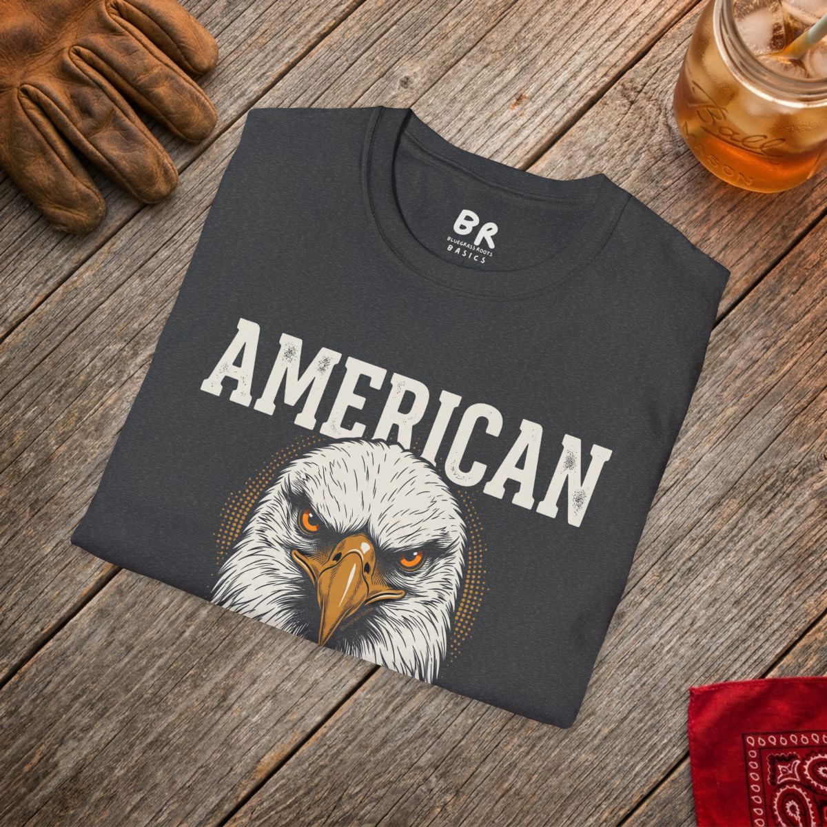 Eagle Shirt — "American Made" Bald Eagle Graphic Tee in Dark Heather