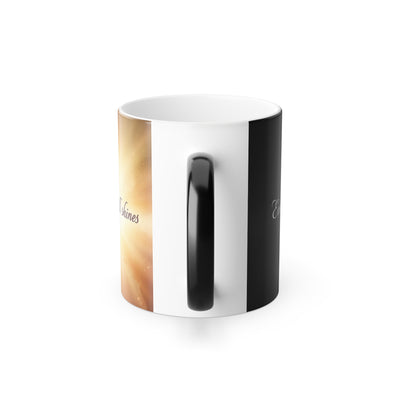 “Even in Darkness” Magic Mug - 11oz coffee mug held in hand showing size by Bluegrass Gifts