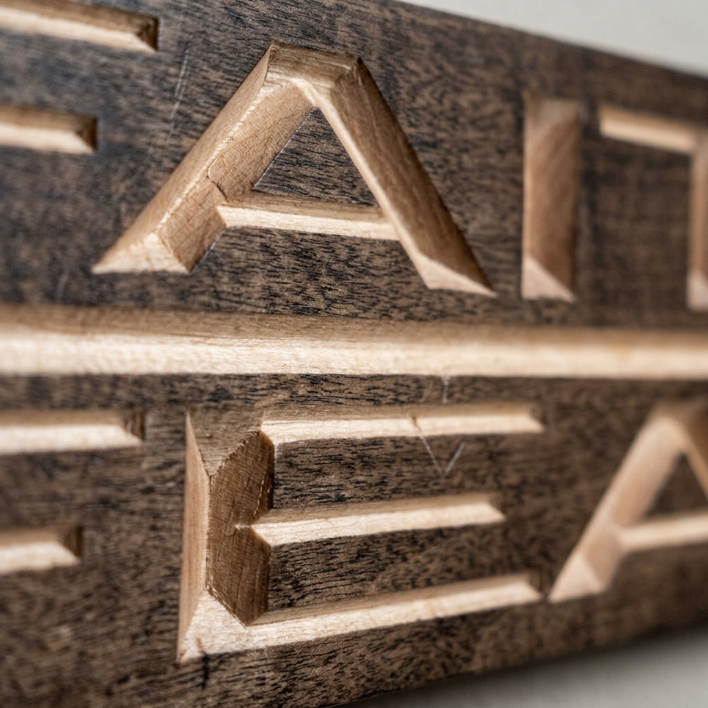 A close-up of the Faith Over Fear Sign highlights the textured wood grain and the sharp, angled carving of the letters