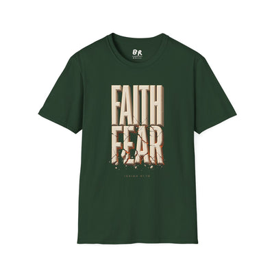 Faith Over Fear Shirt — Isaiah 41:10 Cracked Stone Bible Verse Tee in Forest Green
