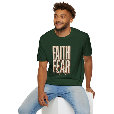 Faith Over Fear Shirt — Isaiah 41:10 Cracked Stone Bible Verse Tee in Forest Green