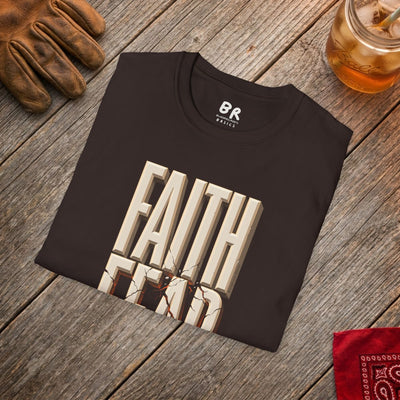 Faith Over Fear Shirt — Isaiah 41:10 Cracked Stone Bible Verse Tee in Dark Chocolate