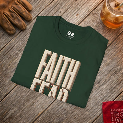 Faith Over Fear Shirt — Isaiah 41:10 Cracked Stone Bible Verse Tee in Forest Green